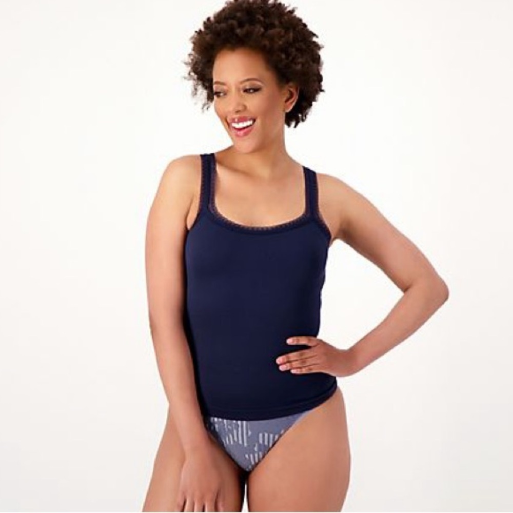 AnyBody Intimates Ribbed Lace Shaper Tank, Navy, Multiple Sizes